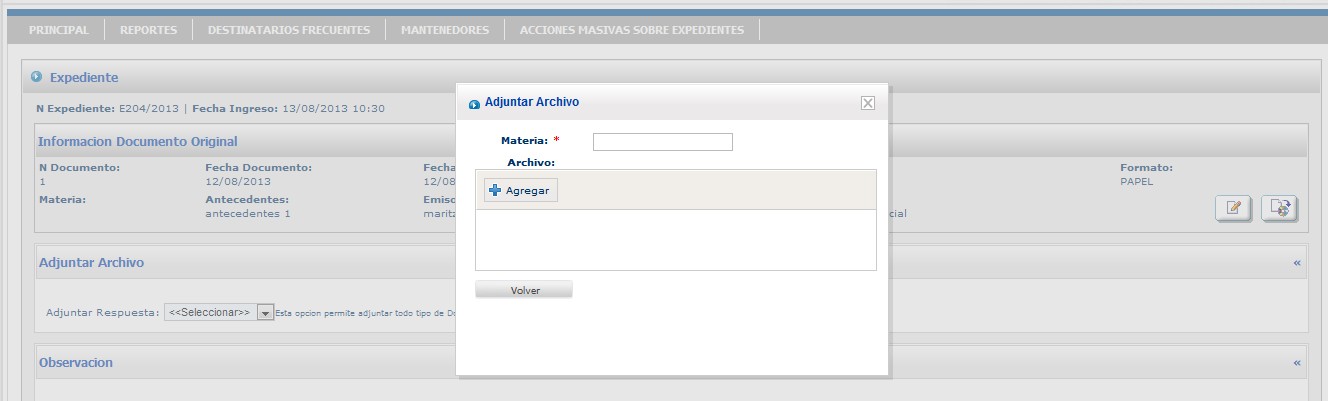 Figura N° 53: Indicar Materia y Adjuntar archivo